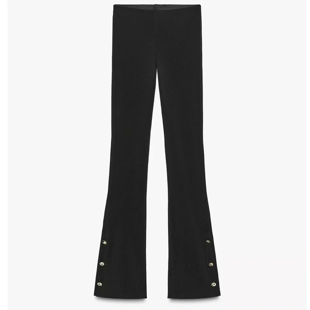 Zara NWT black gold button flare hem detail legging pants